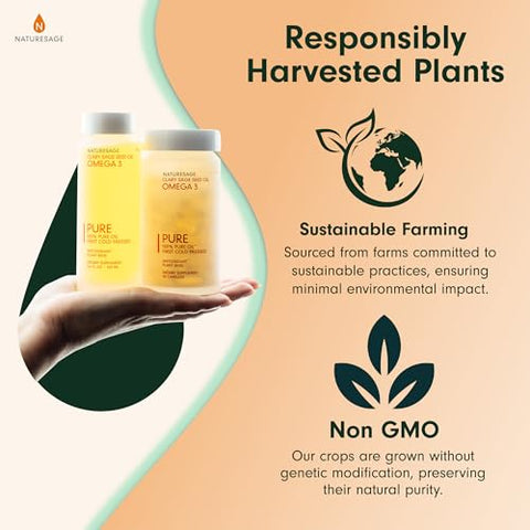 Naturesage - Cápsulas de Ômega 3 Vegano, Alternativa de Óleo de Peixe à Base de Plantas, 90 Cápsulas – Extraído a Frio de Semente de Salva Esclareia – Kosher – Suplemento de Ácido Graxo Ômega 3