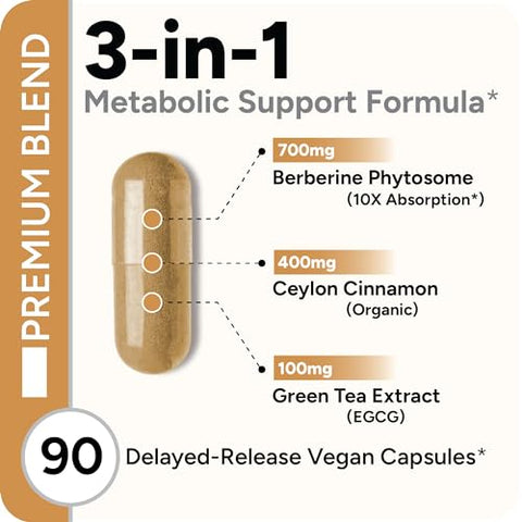 Natural Approach - Berberina Fitosomo de Alta Absorção – 10X Mais Biodisponível | Suporte Metabólico para Mulheres | Marca: High Absorption