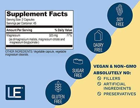 Life Enhancement - Suplemento Complexo Triplo de Magnésio: com Glicinato, Malato e Citrato. Melhore o Sono e a Função Cerebral Naturalmente. 90 Cápsulas