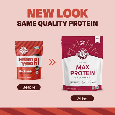 Hemp Yeah! Pó de Proteína Orgânica Max, Sem Adição de Açúcar, 32oz; com 20g de Proteína e 4.5g de Ômegas 3 - Manitoba Harvest