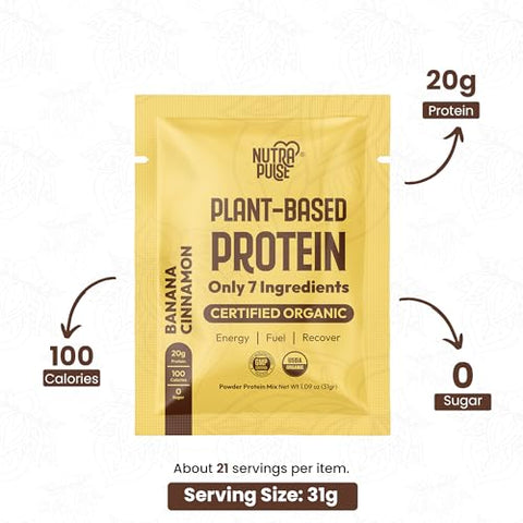 NUTRAPULSE - Amostra de Proteína Vegana Orgânica em Pó – Proteína à Base de Plantas, Sem Glúten, Não Transgênica, 20g de Proteína por Porção, Ideal para Smoothies