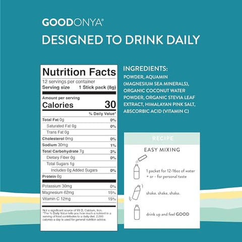 Hydrate: Pó Eletrolítico Orgânico em Sachês de Viagem, 12 Unidades – Minerais, Suco de Limão Natural, Sal Rosa do Himalaia, Estévia, Água de Coco, Paleo, Baseado em Plantas, Sem Açúcar - GOODONYA