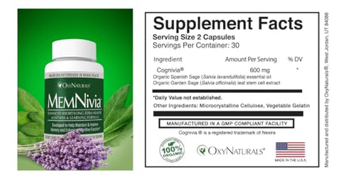 OxyNaturals - MemNivia – Suplemento para Memória, Foco e Pensamento Afiado – Ingredientes Premiados e Comprovados Clinicamente – 90 Porções (3 Frascos)