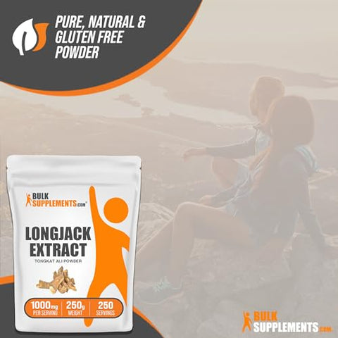 Longjack Extract Powder BulkSupplements.com – Tongkat Ali para Homens – Eurycoma Longifolia – Suporte à Libido (250g – 8.8oz)