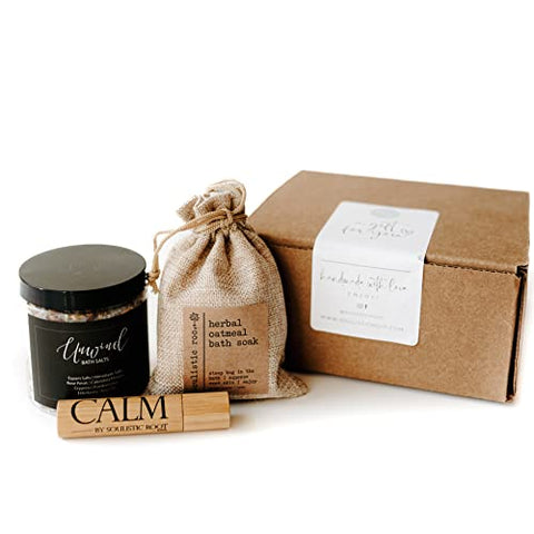 soulistic root - Conjunto de Presente Relaxante para Banho para Mulheres, Presentes de Spa para o Dia das Mães, Produtos de Cuidados Pessoais para Mulheres, Óleo Essencial Calmante em Roll-on, Banho de Aveia e Lavanda e Sais de Epsom com Óleos Essenciais