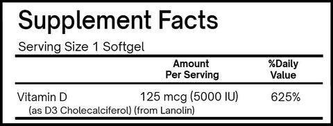 Vitamina D3 5000 UI – 125 mcg, Suplemento de Alta Potência para Saúde Óssea, Dental, Articular, Mamária, Cardíaca e Imunológica* 120 Unidades - WOW Supplements
