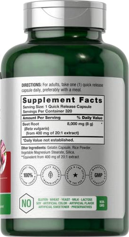 Cápsulas de Pó de Beterraba 8000mg | 320 Comprimidos | Fórmula Livre de Transgênicos e Glúten | Extrato Herbal de Alta Potência - Horbäach
