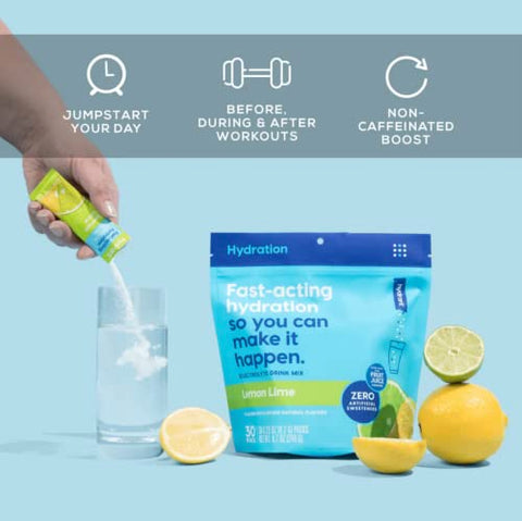 Hydrate – Pó de Eletrólitos para Hidratação Individual, Sem Adoçantes, Cores ou Preenchedores Artificiais (Limão Lima, 30 Pacotes) - HYDRANT