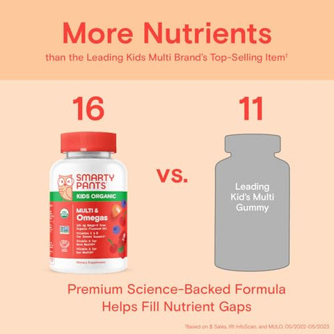 Gomas Multivitamínicas Orgânicas para Crianças: Ômega 3 (ALA), Vitamina D3, C, B12, B6, A, K | 60 g - SmartyPants