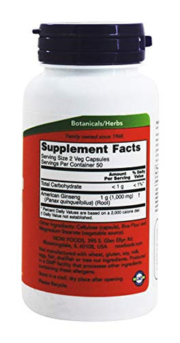 Ginseng Americano, 100 Cápsulas, 500 mg (Pacote com 3) – Energia Natural e Bem-Estar - NOW Foods