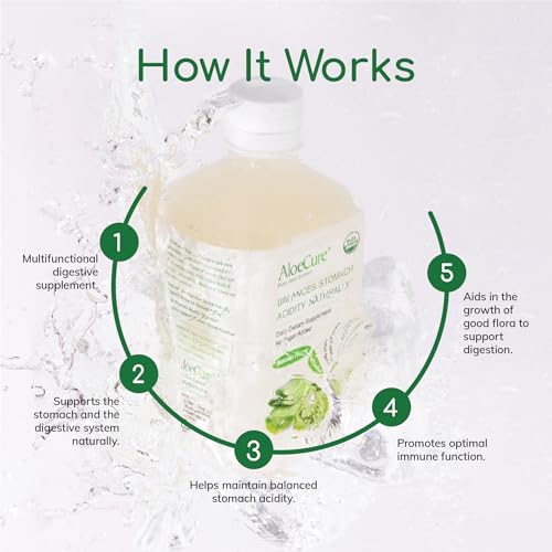AloeCure Suco de Aloe Vera Orgânico USDA Sabor Natural – Puro Suco de Aloe Natural para Equilíbrio Estomacal, Digestão e Sistema Imunológico – Feito em até 12 horas da colheita