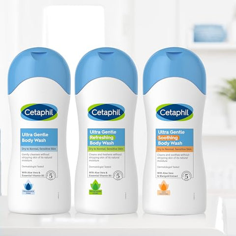 Body Wash Ultra Gentle Refrescante, Fragrância Refrescante Para Pele Seca a Normal, Sensível, 500ml Pack com Aloe Vera, Calêndula, Vitamina B5, Hipoalergênico - Cetaphil