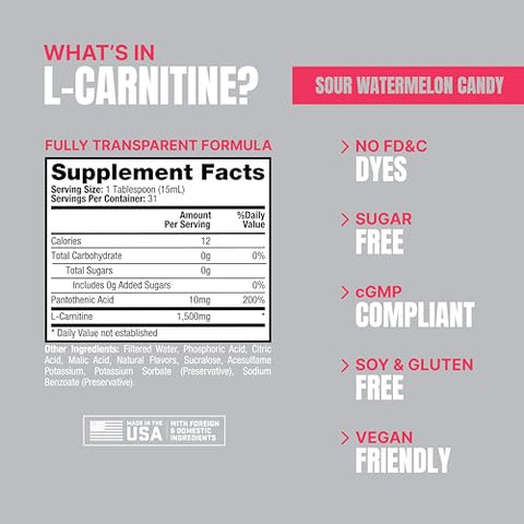L-Carnitine 1500 Shots Líquidos Sem Estimulantes para Homens e Mulheres – Bebida Energética para Treino e Recuperação Muscular (31 Porções, Sabor Melancia Azeda) - PROSUPPS