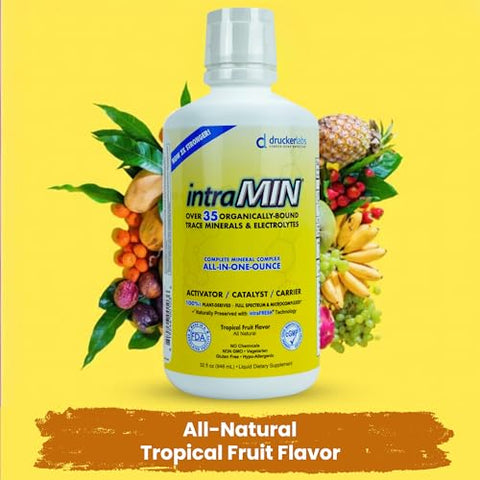 IntraMin - DRUCKER Labs – IntraMIN: Suplemento Líquido Orgânico de Minerais Traços para Homens, Mulheres, Crianças, Suporte Imunológico, Suporte Muscular, Livre de Transgênicos, Sem Glúten, Vegano, Eletrólitos (32 oz., 946 ml)