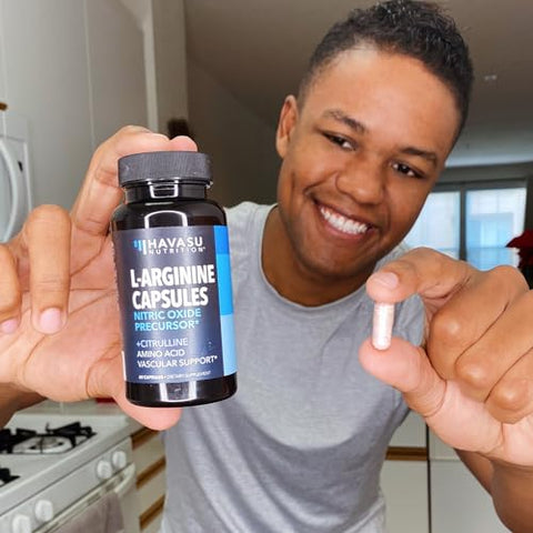HAVASU NUTRITION - L-Arginine Capsulas para Homens Ativos – 60 Unidades, Não-OGM, Mistura de 1200mg de L Arginina e L Citrulina – Suplemento de Arginina para Melhor Desempenho – 1000mg de L Arginina para