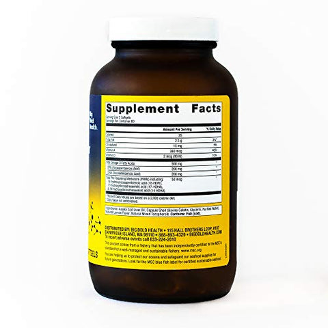 BIG BOLD HEALTH - Óleo de Fígado de Bacalhau do Alasca Selvagem Dutch Harbor – 120 Softgels, Sabor Limão – Rico em Ômega-3 com DPA, DHA