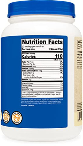 Shake em Pó Substituto de Refeição Vegano Orgânico (Baunilha) – Certificado Orgânico USDA, Vegano e Livre de Glúten - Nutricost