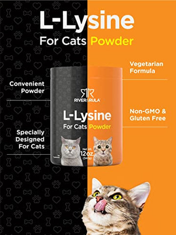 L-Lysine em Pó para Gatos | 500mg | 355ml | Suplemento para Saúde Felina | Fórmula Vegetariana, Livre de Transgênicos | por River - Horbäach