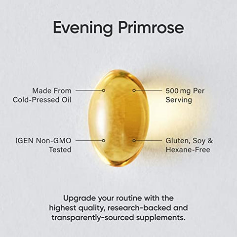 Óleo de Prímula Sports Research (500mg) Prensado a Frio, Sem Preenchedores ou Ingredientes Artificiais, Testado Não-OGM – Sem Glúten
