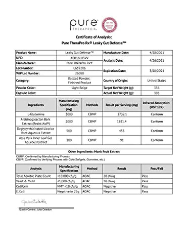 Defesa do Intestino Permeável – Suplemento de Suporte à Saúde Intestinal com L-Glutamina, Extrato de Raiz de Alcaçuz, Folha de Aloe, Arabinogalactano, Pó de Saúde para Homens e Mulheres – 100g - Pure Therapro Rx