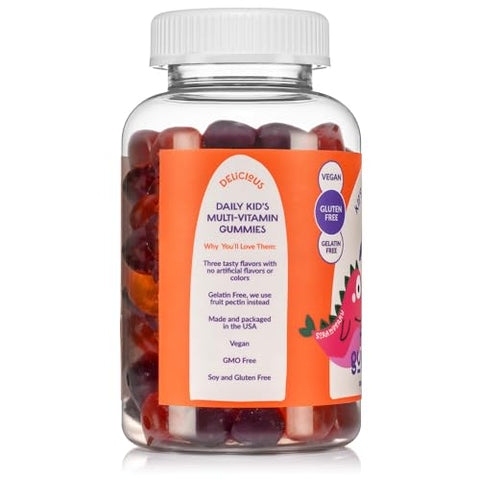 Kids Vitamin Gummies – Vitaminas Infantis A, C, D, E, B6, B12, Zinco – Sem OGM, Sem Glúten, Sem Gelatina – Vegano – 3 Sabores de Frutas – 30 Dias de Fornecimento - NAKED