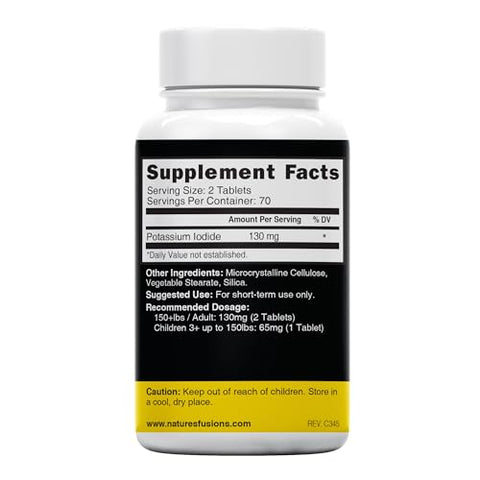 Nature's Fusions - Comprimidos de Iodeto de Potássio (5 Pacotes) 130mg – 700 Comprimidos EXP 10/2032 – Comprimidos de Iodo – Pílulas de Iodeto de Potássio – YODO Naciente – Pílulas de KI – Comprimidos de Iodeto de Potássio – Yoduro de