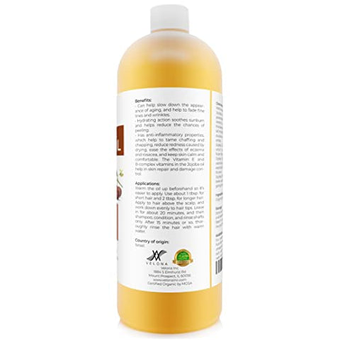 velona - Óleo de Jojoba Orgânico Certificado pelo USDA – 946 ml (Com Bomba) | 100% Puro e Natural | Dourado, Não Refinado, Extraído a Frio, Livre de Hexano