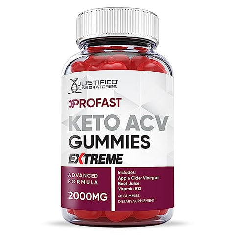 Justified Laboratories - (2 Pacotes) Gomas de ProFast Keto ACV Fórmula Extrema 2000MG Pro Fast Vegan Non GMO com Suco de Romã Beterraba B12 120 Gummys