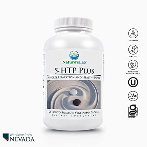 Nature's Lab - Nature’s Lab 5-HTP Plus 200mg – Suporte para Relaxamento e Humor Saudável – 120 Cápsulas