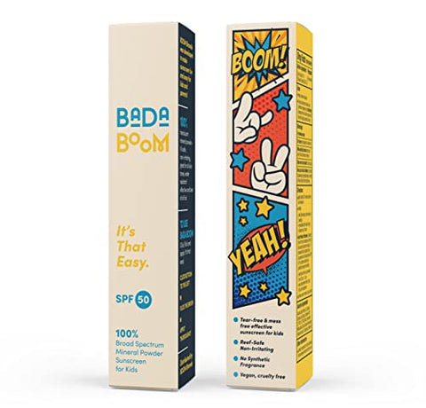 Bada Boom - Protetor Solar Mineral em Pó Translúcido, Aplicação com Pincel, FPS 50 para Crianças e Pele Sensível