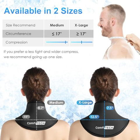 Comfitech - ComfiTECH – Envoltório de Gel Ice Pack para Alívio de Dor no Pescoço e Cervical – Compressa Fria Reutilizável para Lesões Esportivas, Inchaço, Pressão no Escritório e Recuperação de Cirurgias – Médio, Preto