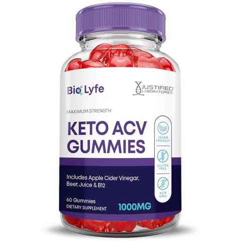 Justified Laboratories - (5 Pacotes) Gomas Bio Lyfe Keto ACV Fórmula Avançada 1000MG Biolyfe Keto Gomas Vinagre de Maçã Formulado com Romã Suco de Beterraba B12 Vegano Não GMO 300 Gomas