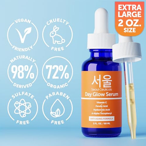 Serum Vitamina C 20%% 2oz Grande – Ácido Hialurônico CE Ferulic – Anti-idade Potente, Antirrugas K Beauty – 60ml - SeoulCeuticals