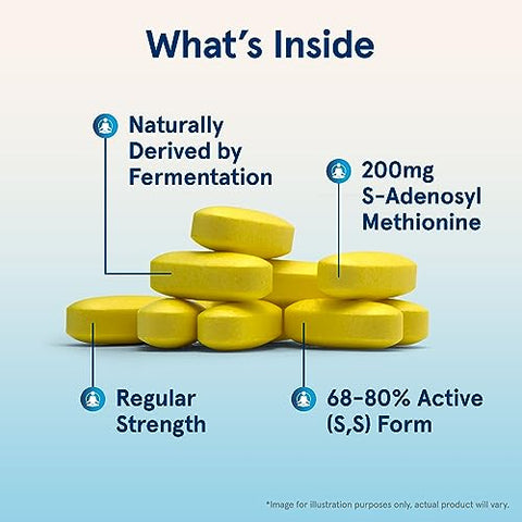 SAMe 200 mg: Suporte para Articulações, Função Hepática e Metabolismo Cerebral – 60 Comprimidos (Até 60 Dias de Suprimento) - Jarrow Formulas