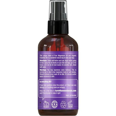Spray Relaxante para Pernas Seven Minerals, Poderosa Mistura de Óleos Essenciais (Laranja, Cedro), 100ml