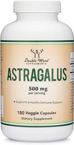 Astragalus 500mg 180 Cápsulas – Rico em Flavonoides e Polissacarídeos – Não-OGM, Sem Glúten, Testado por Terceiros - Double Wood Supplements