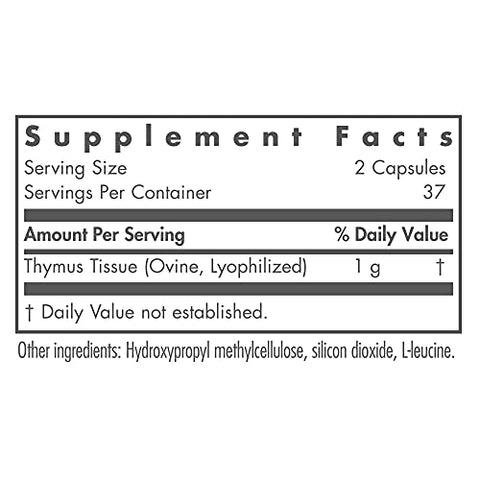 Thymus – Suplemento de Tecido de Timo, Extrato Glandular, 1000mg de Glândula de Timo Crua, Ovina, Liofilizada, Hipoalergênica – 75 Unidades - Nutricology