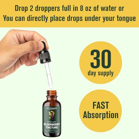 BetterLungs Tintura de Sabugueiro – Suplemento Dietético Natural Sem Açúcar, Não-OGM, Vegetariano para Suporte Imunológico no Inverno (30 Dias) - Betterbrand