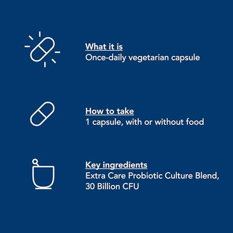 Cápsulas Probióticas Digestivas Extra Care, Suporte Diário para a Saúde Imune, Digestiva e Respiratória, L. Rhamnosus GG, Livre de Laticínios, Soja e Glúten, 30 Bilhões de UFC - Renew Life