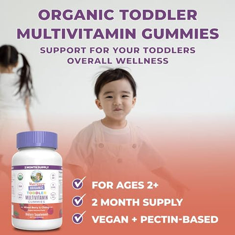 Gummy Vitamina | Crianças e Bebês de 2 anos | USDA | Vitamina C Diária | D3 | Zinco | Frutas Vermelhas e Cereja | Suprimento de 2 Meses - MaryRuth Organics