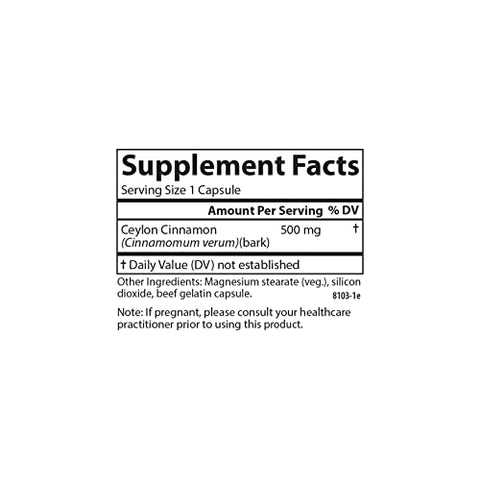 Cápsulas de Canela do Ceilão, Suplemento de Canela, 500 mg, Extrato de Canela em Cápsulas, Cápsulas de Canela do Ceilão, 180 cápsulas - Carlson