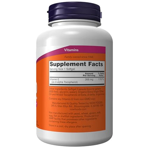 Suplementos, Vitamina E-400 UI Tocoferóis Mistos, Proteção Antioxidante, 250 Softgels - NOW Foods