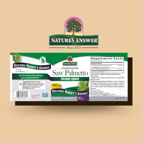 Nature's Answer - Nature’s Answer Saw Palmetto 690 mg 120 Cápsulas | Suporte para Próstata | Suporte Natural para o Trato Urinário | Estimula o Crescimento Capilar | Contagem Individual