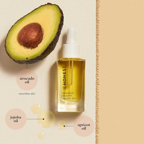 Óleo Facial Orgânico Honest Beauty para Todos os Tipos de Pele | Nutre e Repõe | Óleo de Abacate, Óleo de Damasco, Óleo de Jojoba | Perfumado Naturalmente, Verificado pelo EWG, Vegano e Cruelty Free | 100ml