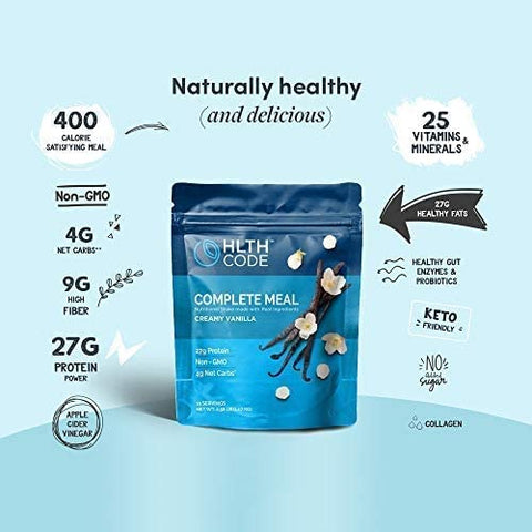 HLTH CODE - HLTH Code – Pó Substituto de Refeição Completo | Alto Teor de Proteína | Sabor Cremoso de Baunilha | 15 Porções