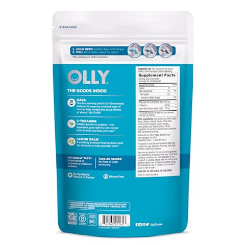 Goodbye Stress Gummy: Suplemento para Alívio do Estresse com GABA, L-Theanine e Melissa, Sabor de Frutas Vermelhas – 120 Unidades - OLLY