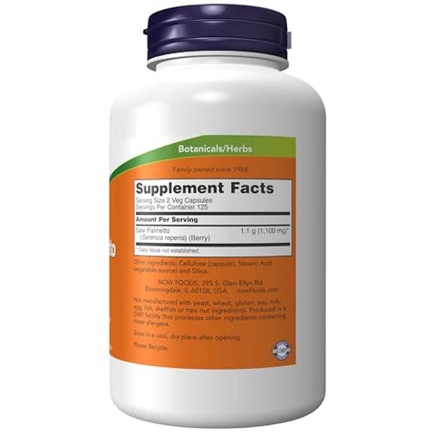 Suplementos, Bagas de Saw Palmetto (Serenoa repens) 550 mg, Saúde Masculina, 250 Cápsulas Vegetais - NOW Foods
