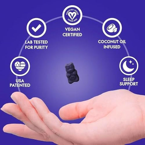 Sleep Gummy – Suplemento de Sono para Adultos com Melatonina Extra Forte 6mg, Magnésio, L-Teanina, 5 HTP, B6, Raiz de Valeriana, Melissa – Comprimido Mastigável para Dormir, Auxílio Vegano ao Sono - SugarbearPro