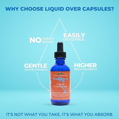 Manganês Líquido Cloridrato – Suplemento em Gotas para Água – Suporte à Saúde Óssea e de Cartilagem, Energia e Força, Digestão Adequada – 30ml - Eidon Ionic Minerals