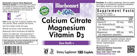 Nutrition – Cápsulas de Citrato de Cálcio, Magnésio e Vitamina D3 para Saúde Óssea - Bluebonnet